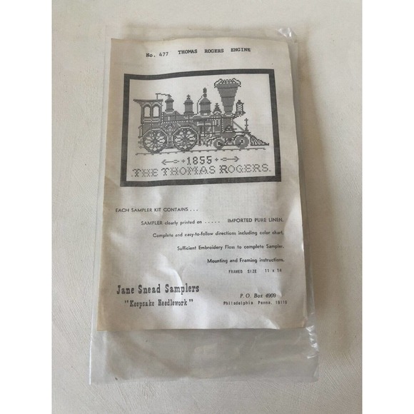 Vintage Embroidery Kit Jane Snead Samplers 1855 Locomotive Thomas Rogers Engine - Picture 1 of 9